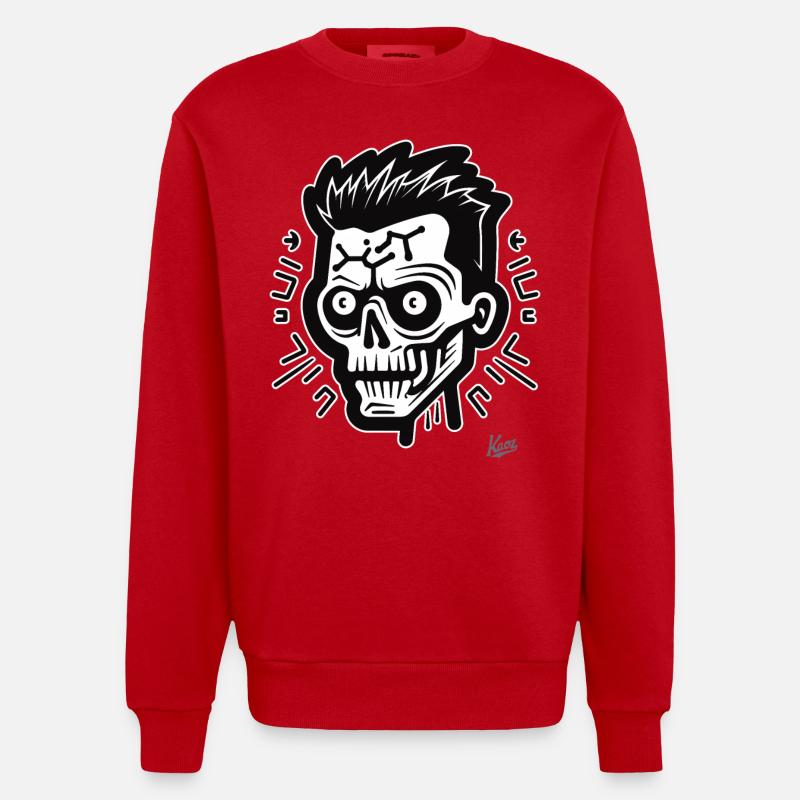 Highly focused skull - Heavyweight Oversized Organic Crew Neck Made in EU - red