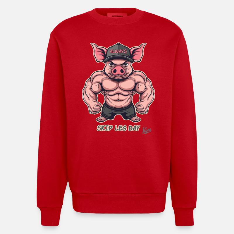 Muskel-Bodybuilder-Schwein: Skip Leg Day Again - Heavyweight Oversized Organic Crew Neck Made in EU - Rot