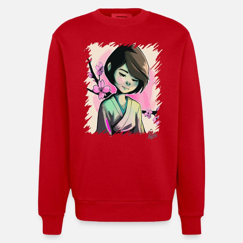 Das Japanische Sakura-Mädchen - Heavyweight Oversized Organic Crew Neck Made in EU - Rot