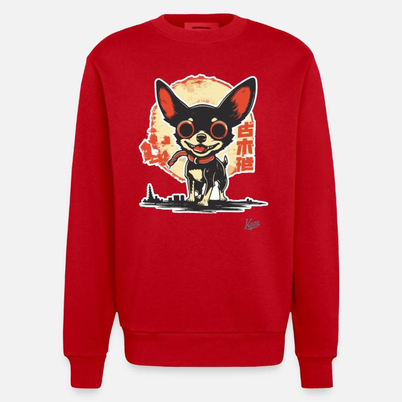 Fou heureux, mignon petit chien - Sweat bio épais oversize fabriqué en UE - rouge