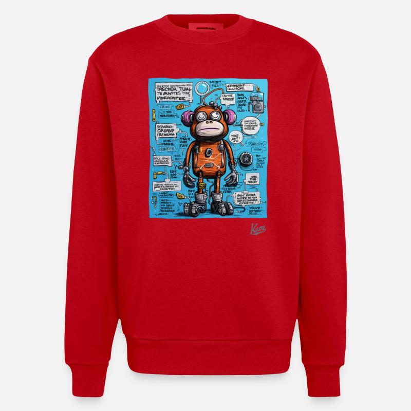 Singe robot drôle et funky - Sweat bio épais oversize fabriqué en UE - rouge