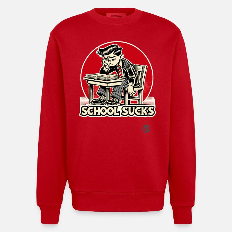 L’écolier s’ennuie - l’école est ennuyeuse - Sweat bio épais oversize fabriqué en UE - rouge
