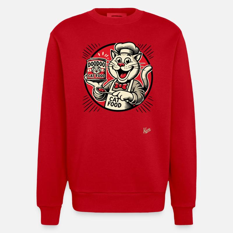lecker DooDoo Katzenfutter mit Koch-Katze - Heavyweight Oversized Organic Crew Neck Made in EU - Rot