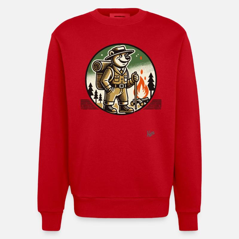 Wanderer- und Camping-Bär - Heavyweight Oversized Organic Crew Neck Made in EU - Rot