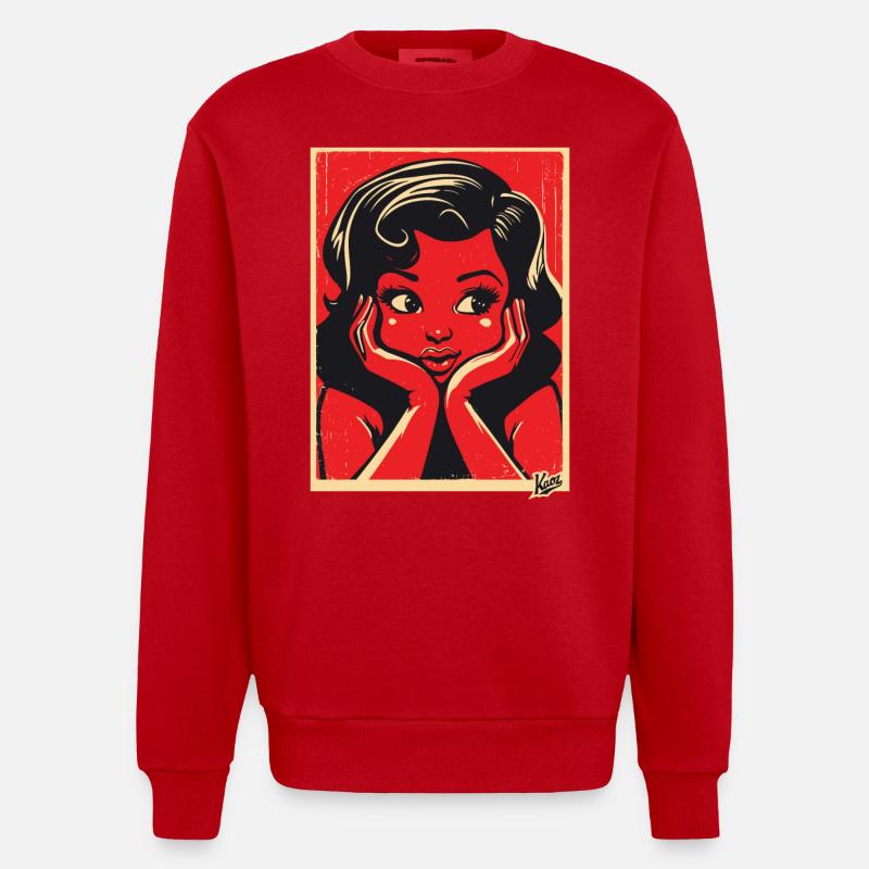 Fille de dessin animé rétro - Sweat bio épais oversize fabriqué en UE - rouge