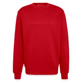 This Sentence Is False - Heavyweight Oversized Organic Crew Neck Made in EU - red - Front - AI Model Female 172 light (172cm) & AI Model Male 178 light (178cm)