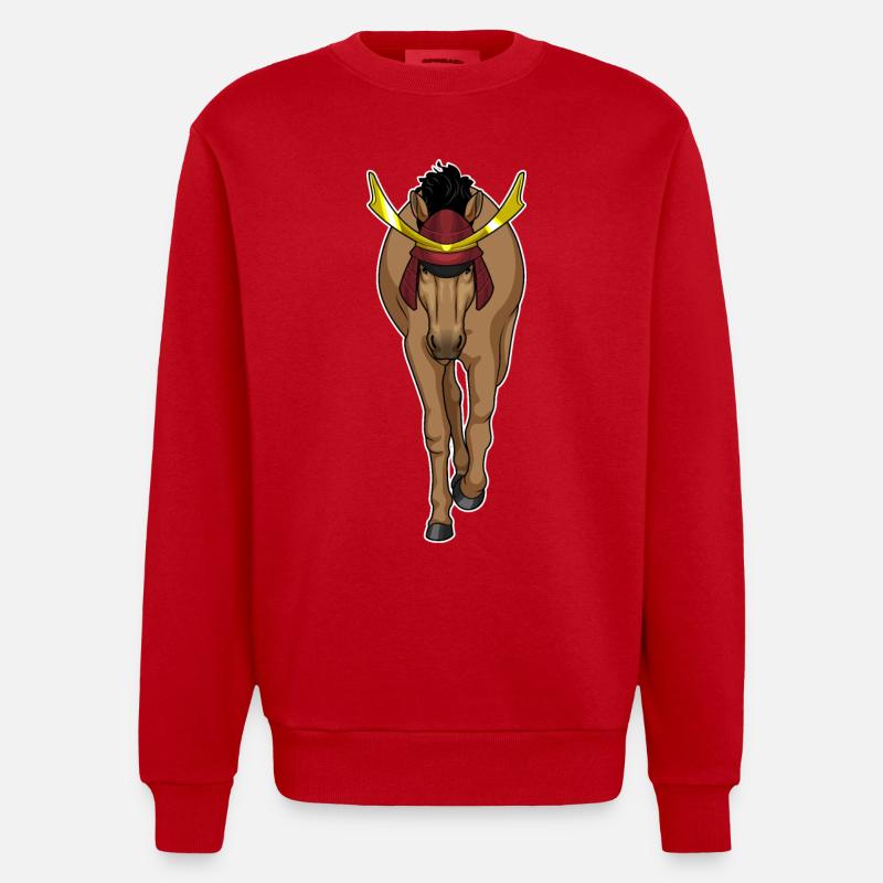 Pferd Samurai Kampfkunst - Heavyweight Oversized Organic Crew Neck Made in EU - Rot