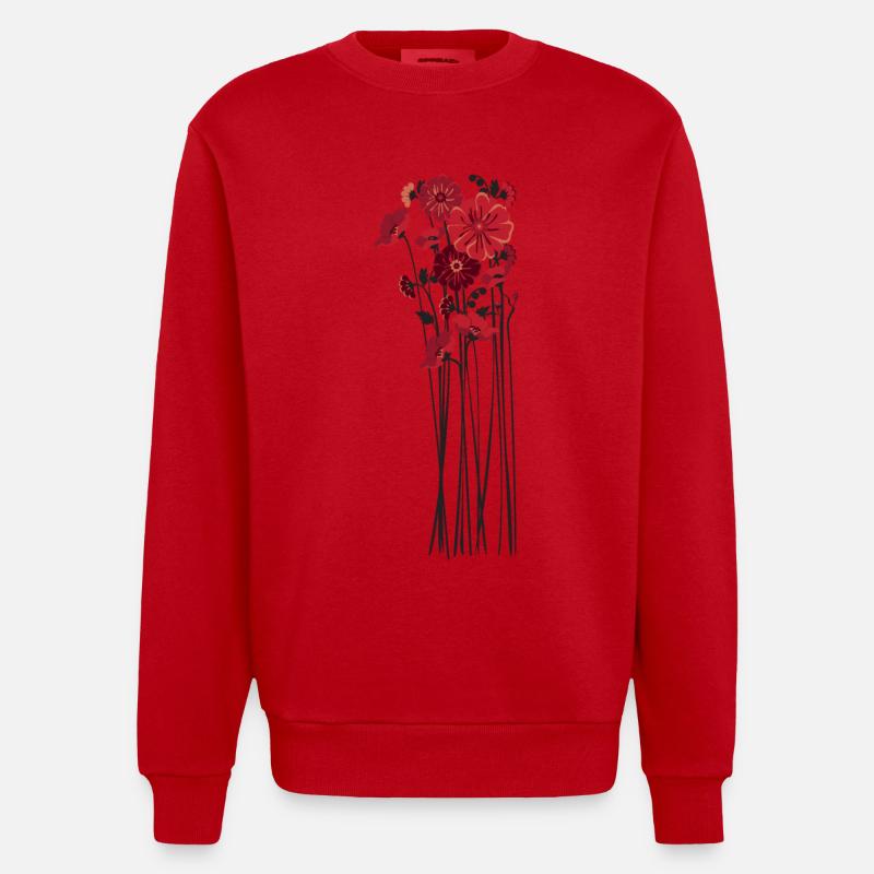 Illustration de fleurs de galets - Sweat bio épais oversize fabriqué en UE - rouge