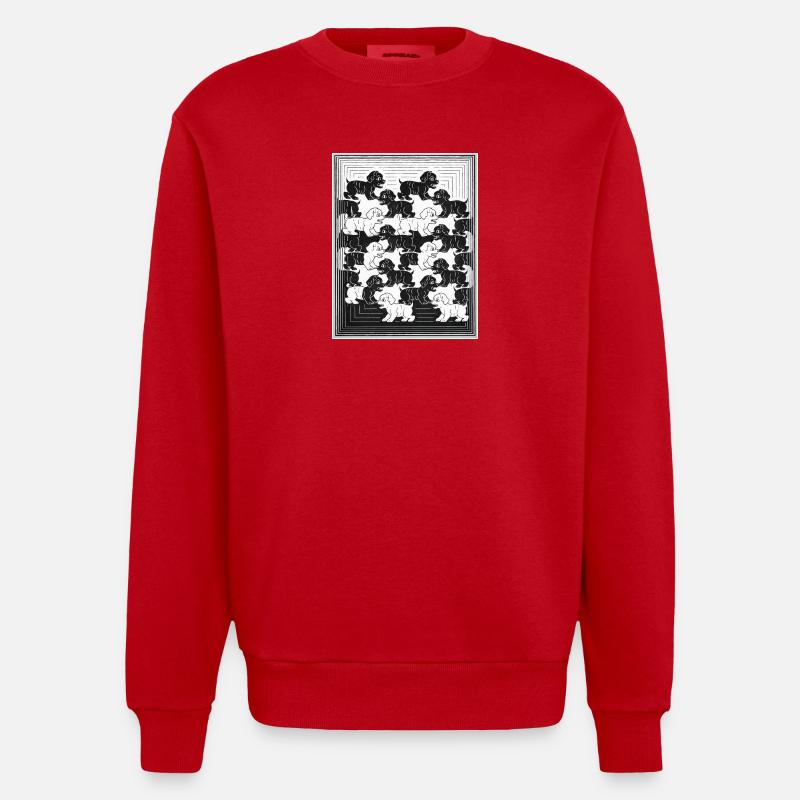 Chiots teckels en motif monochrome - Sweat bio épais oversize fabriqué en UE - rouge