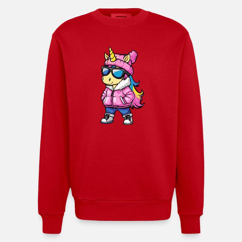 Einhorn Cool Comic - Heavyweight Oversized Organic Crew Neck Made in EU - Rot