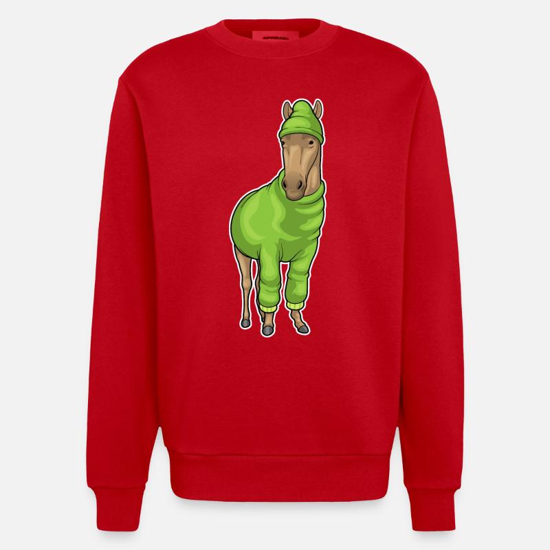 Pferd Pullover Mütze - Heavyweight Oversized Organic Crew Neck Made in EU - Rot