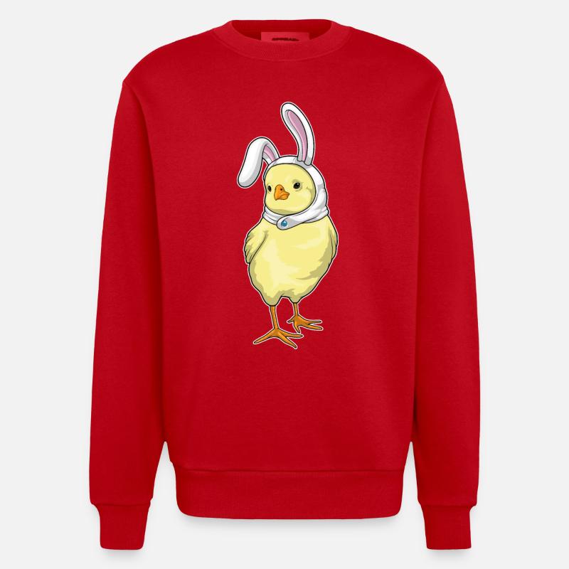Chick Bunny Easter - Heavyweight Oversized Organic Crew Neck Made in EU - red