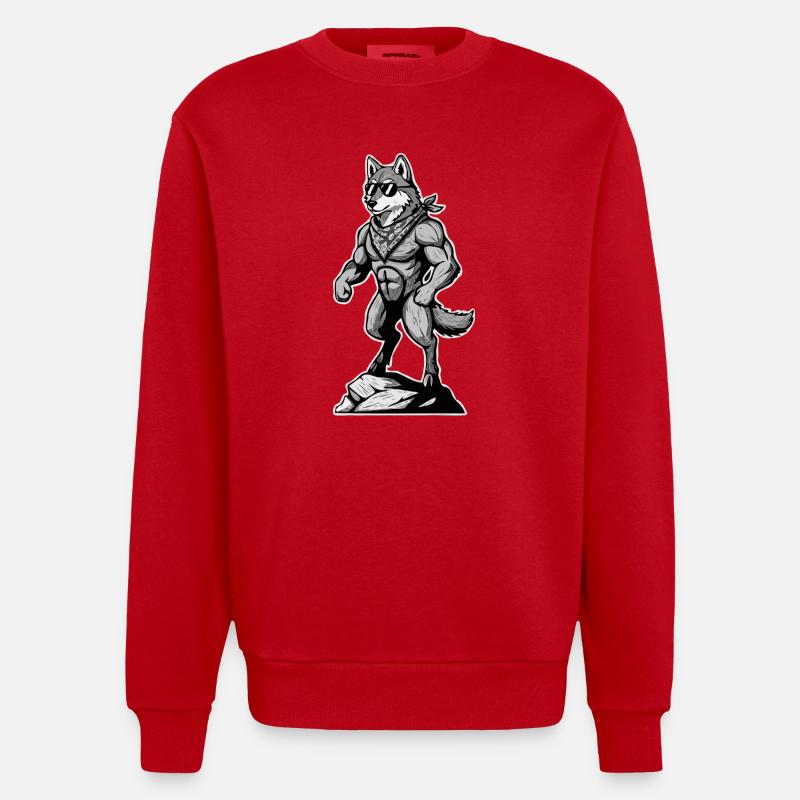 Wandern Wanderer Bergsteiger Berg Wolf  - Heavyweight Oversized Organic Crew Neck Made in EU - Rot