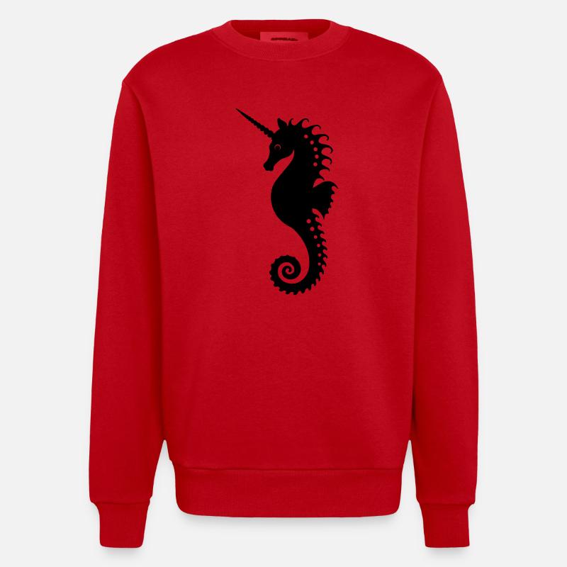 Elegantes Einhorn-Seepferdchen - Heavyweight Oversized Organic Crew Neck Made in EU - Rot