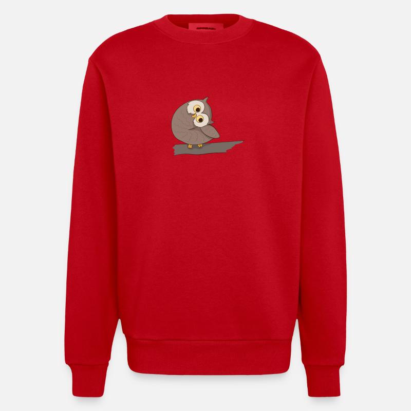 Uhu Eule Comic - Heavyweight Oversized Organic Crew Neck Made in EU - Rot