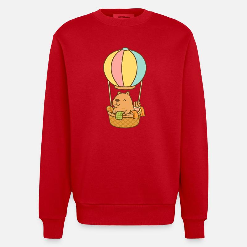 Capybara en montgolfière – doux et détendu 🎈 - Sweat bio épais oversize fabriqué en UE - rouge