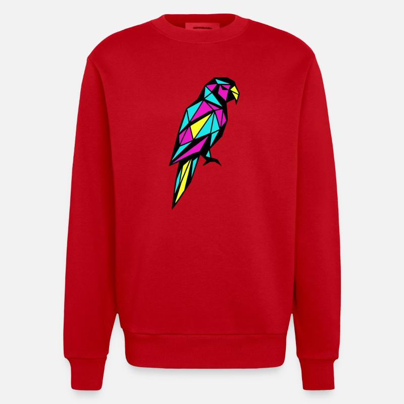 Perroquet géométrique low poly CMJN oiseau - Sweat bio épais oversize fabriqué en UE - rouge