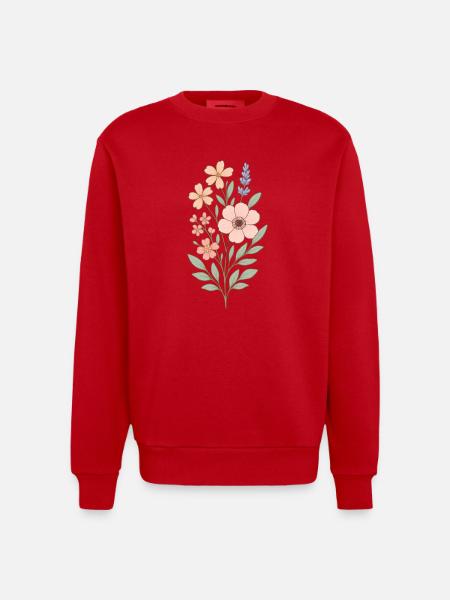 Pastellblumen Aquarellstrauß - Heavyweight Oversized Organic Crew Neck Made in EU - Rot