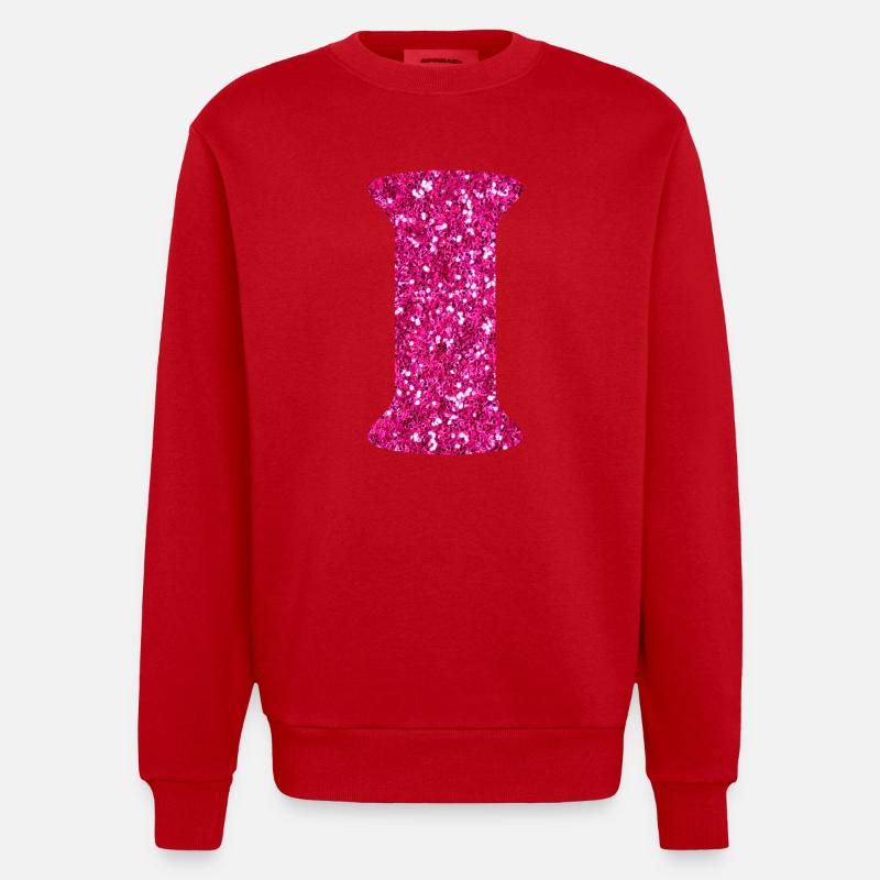 Buchstabe i rosa Glitzer - Heavyweight Oversized Organic Crew Neck Made in EU - Rot