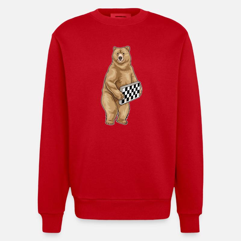Ours Échiquier Echecs - Sweat bio épais oversize fabriqué en UE - rouge