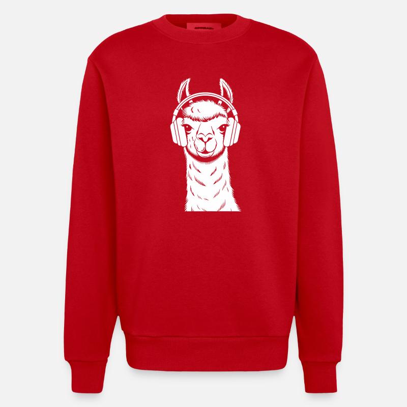 Lama cool avec casque - Sweat bio épais oversize fabriqué en UE - rouge