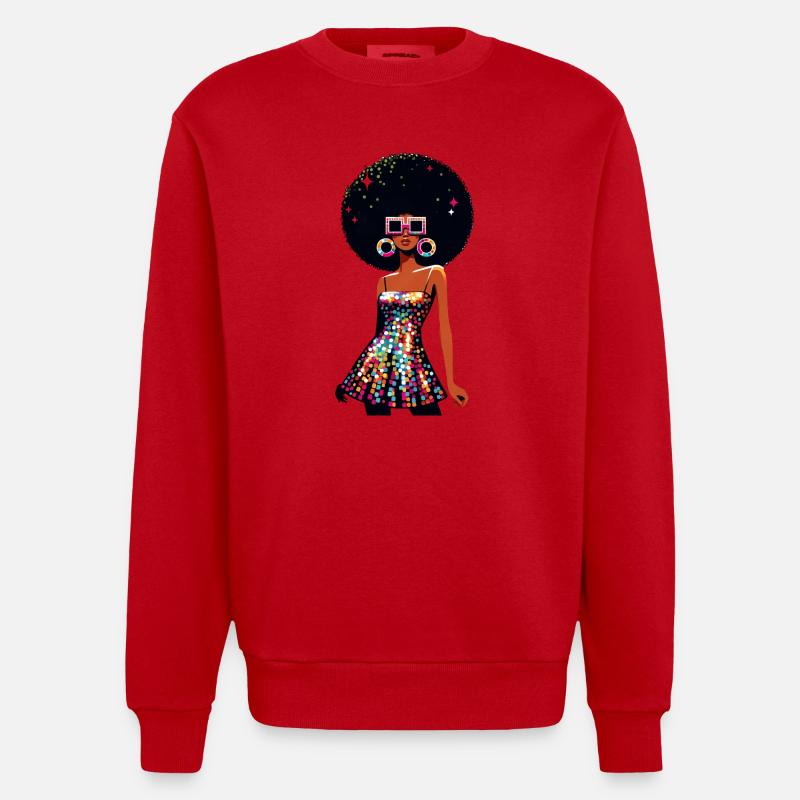 Disco Afro Glam Sequins Design - Sweat bio épais oversize fabriqué en UE - rouge