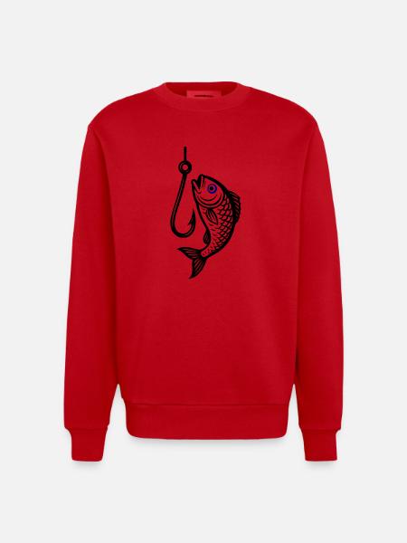 Fish Hook Fish Icon - Heavyweight Oversized Organic Crew Neck Made in EU - red