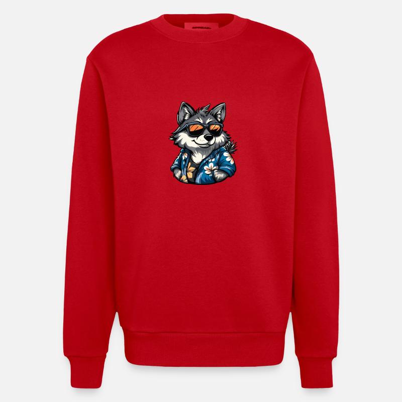 Wolf Comic Urlaub - Heavyweight Oversized Organic Crew Neck Made in EU - Rot