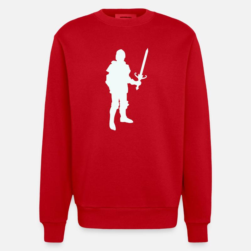 Ritterheld Silhouette mit Langschwert - Heavyweight Oversized Organic Crew Neck Made in EU - Rot
