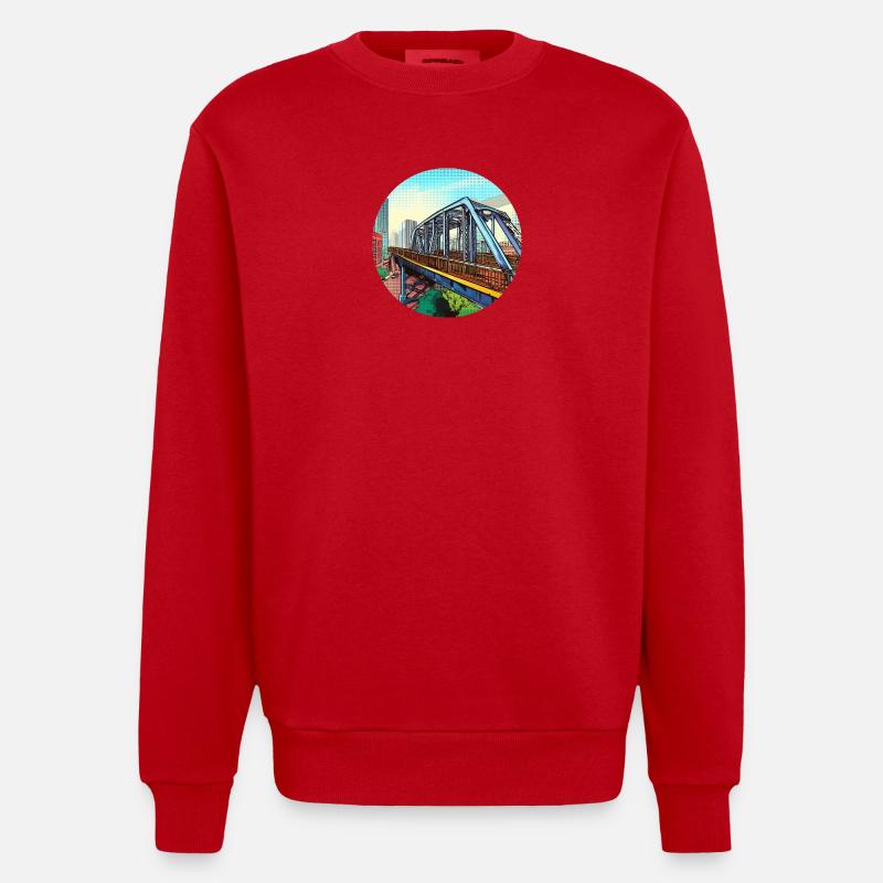 Comic Brücke in Stadt - Heavyweight Oversized Organic Crew Neck Made in EU - Rot