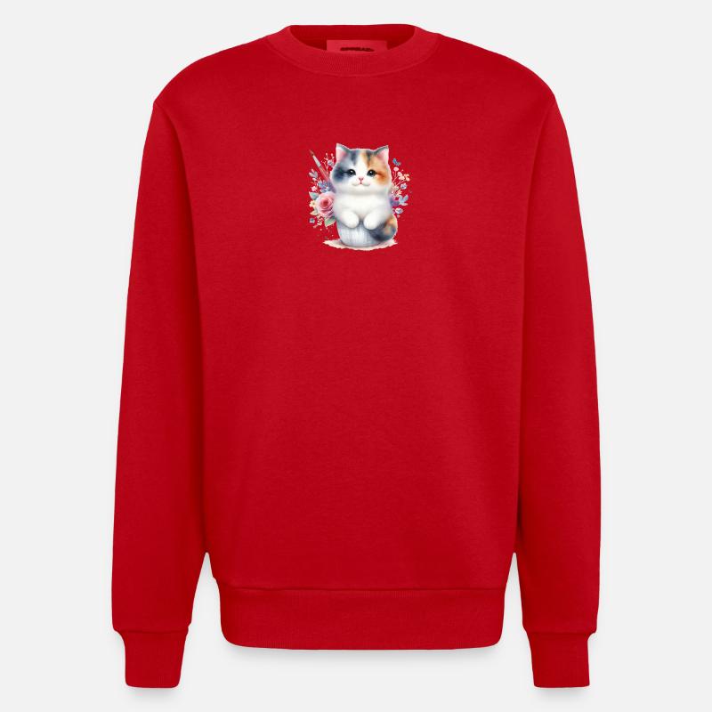 Chat mignon - Sweat bio épais oversize fabriqué en UE - rouge