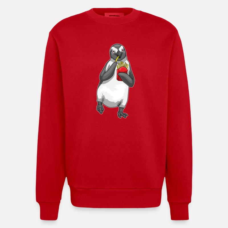 Pingouin frites - Sweat bio épais oversize fabriqué en UE - rouge