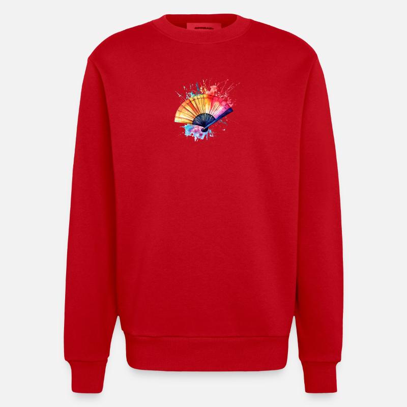 Éventail aquarelle éclatant - Sweat bio épais oversize fabriqué en UE - rouge