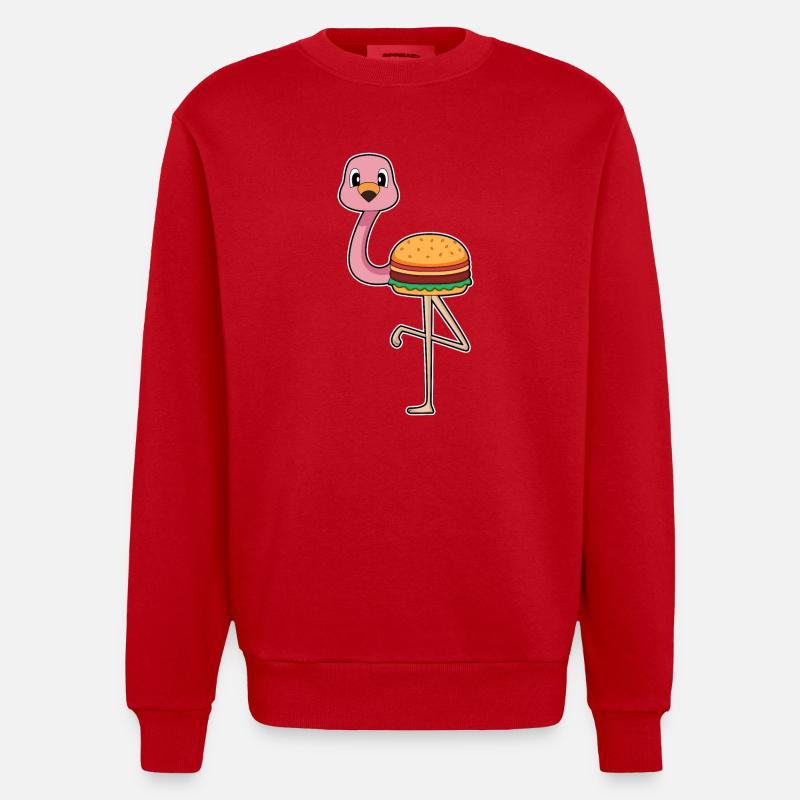 Flamingo Burger - Heavyweight Oversized Organic Crew Neck Made in EU - red
