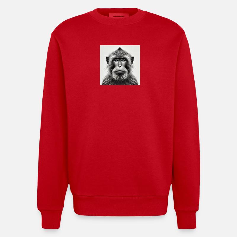 Monkey in grayscale - Heavyweight Oversized Organic Crew Neck Made in EU - red
