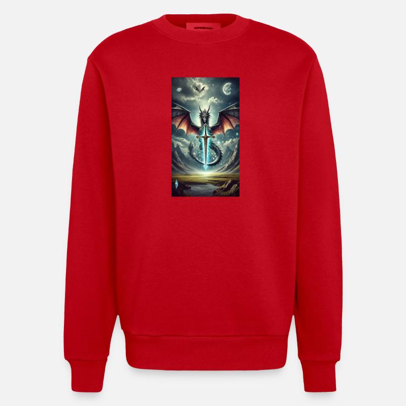 Drache mit Himmlischem Schwert - Heavyweight Oversized Organic Crew Neck Made in EU - Rot