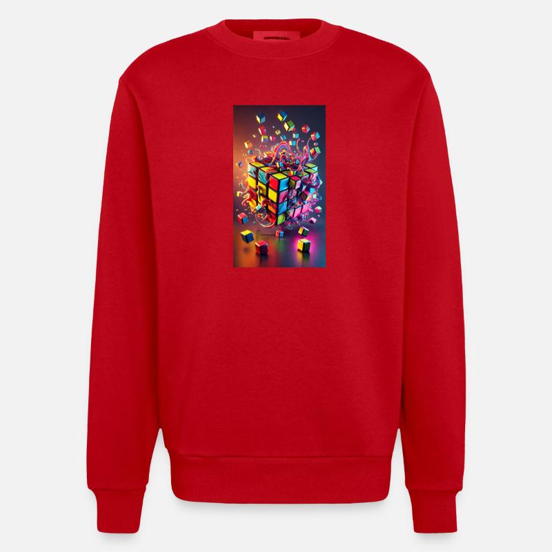 Cube d’explosion de couleur - Sweat bio épais oversize fabriqué en UE - rouge