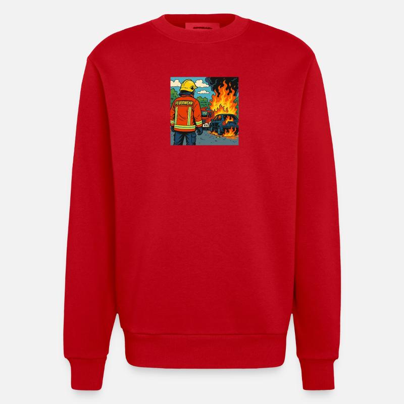 Brandbekämpfer Cartoon Einsatz - Heavyweight Oversized Organic Crew Neck Made in EU - Rot