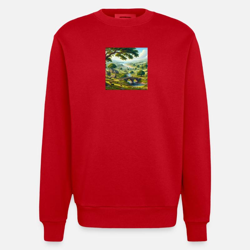 Vue éclatante sur la nature - Sweat bio épais oversize fabriqué en UE - rouge