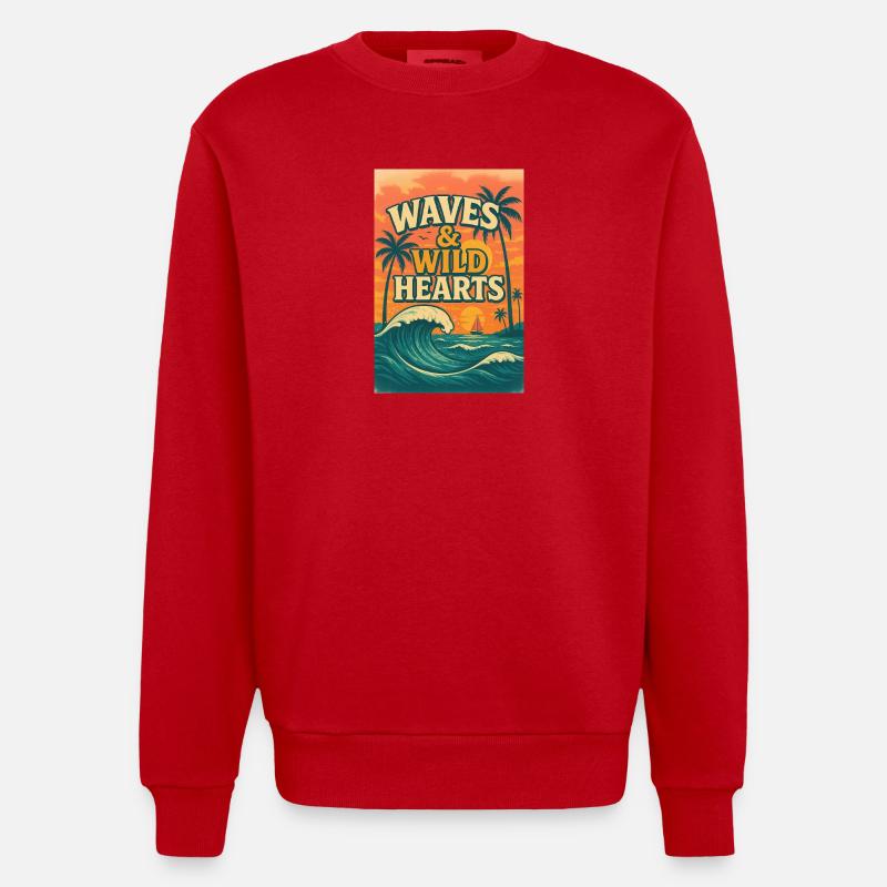 Waves & Wild Hearts - Heavyweight Oversized Organic Crew Neck Made in EU - Rot
