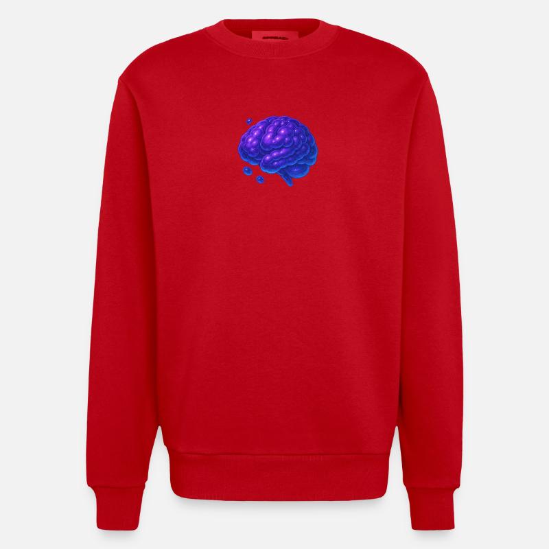 3D Brain Molecular Blue Purple - Heavyweight Oversized Organic Crew Neck Made in EU - red