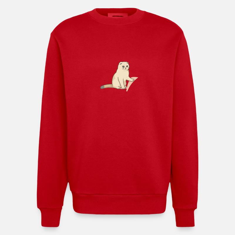 Chat mignon avec une expression mélancolique - Sweat bio épais oversize fabriqué en UE - rouge