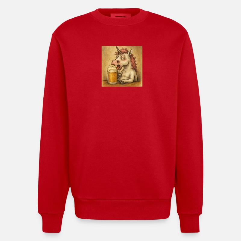 Einhorn Biertrinker Illustration - Heavyweight Oversized Organic Crew Neck Made in EU - Rot