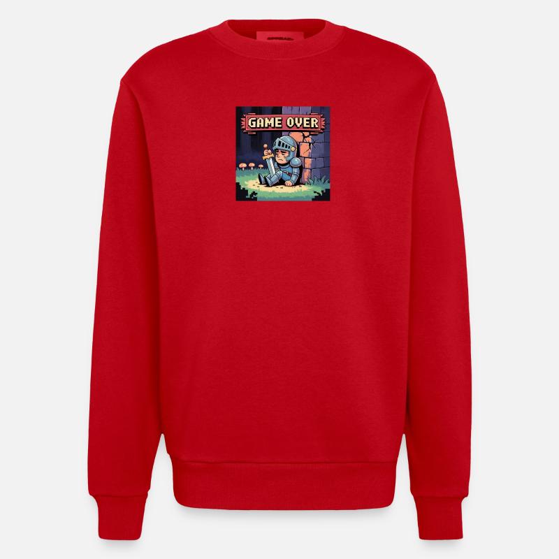 A pixel character burned by art - Heavyweight Oversized Organic Crew Neck Made in EU - red