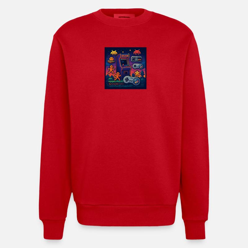 Conception de jeu d’arcade Pixel rétro - Sweat bio épais oversize fabriqué en UE - rouge