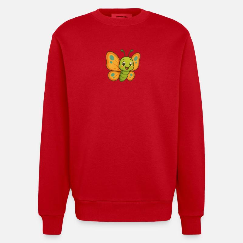 Conception de dessin animé papillon - Sweat bio épais oversize fabriqué en UE - rouge