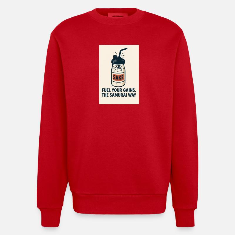 Sake and Samurai Style Gains - Heavyweight Oversized Organic Crew Neck Made in EU - red