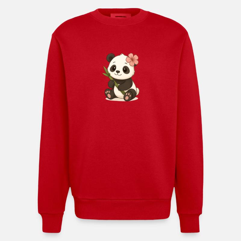 Mignon panda ours avec feuille d’hibiscus - Sweat bio épais oversize fabriqué en UE - rouge