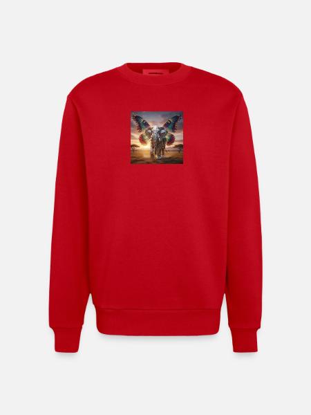 Mosaic elephant wing at sunset - Heavyweight Oversized Organic Crew Neck Made in EU - red