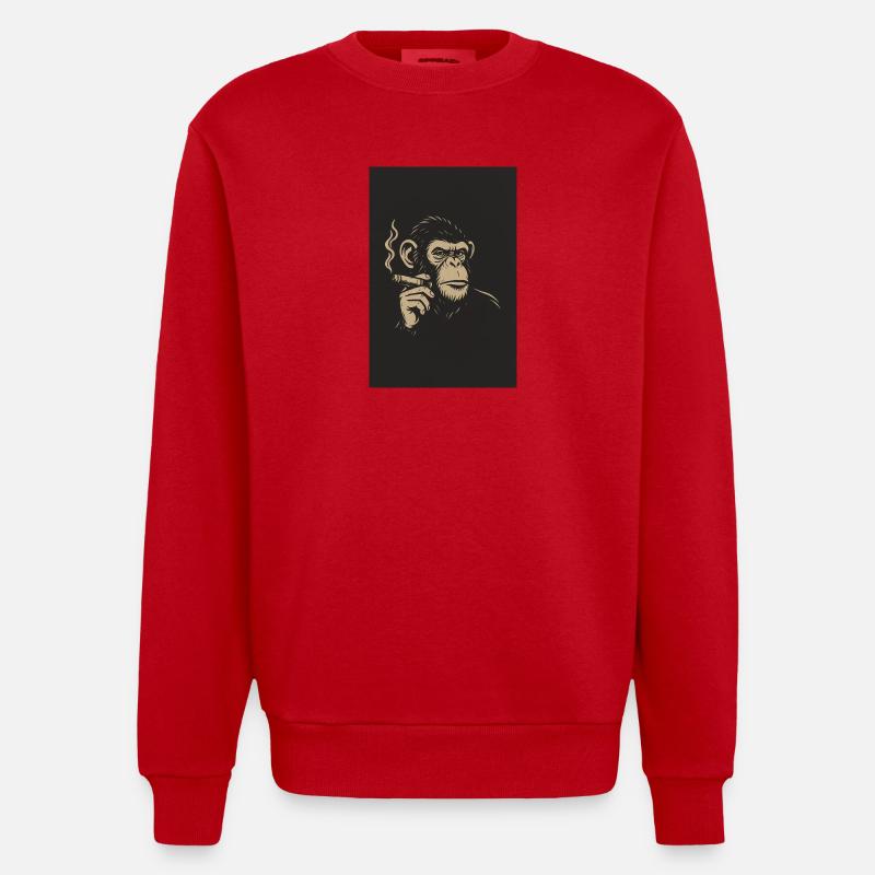 Singe avec des cigares Impression d’art - Sweat bio épais oversize fabriqué en UE - rouge